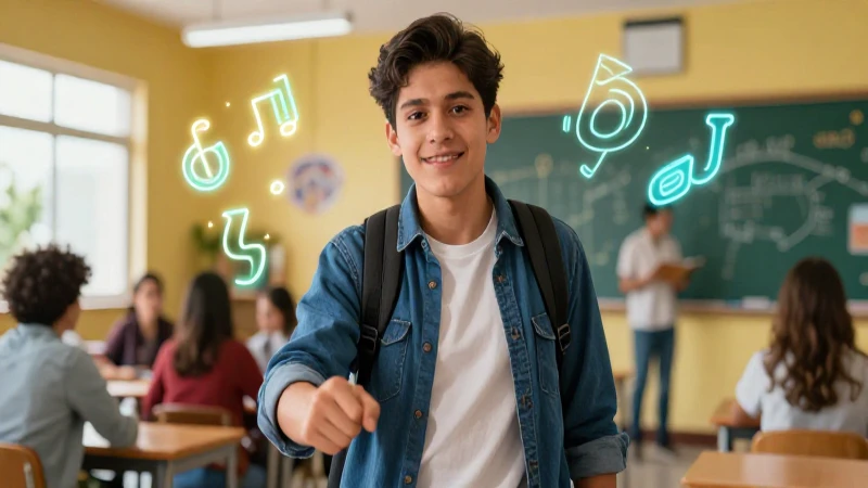 Vicios del lenguaje: 30 Ejemplos que Debes Conocer 6 Estudiante mexicano hiperrealista con símbolos brillantes