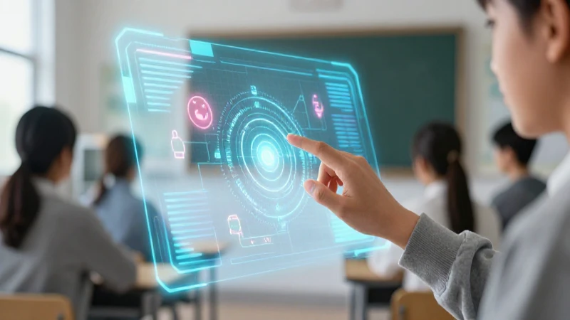 Mano interactúa con interfaz holográfica educativa