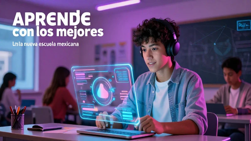 Estudiante mexicano con interfaz holográfica educativa