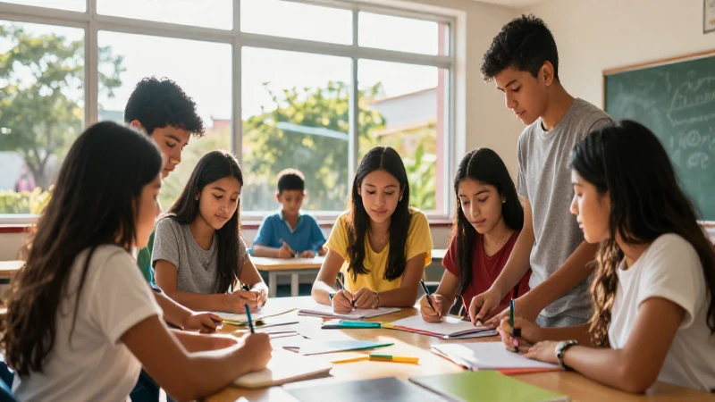 Estudiantes mexicanos colaboran en un proyecto escolar dinámico