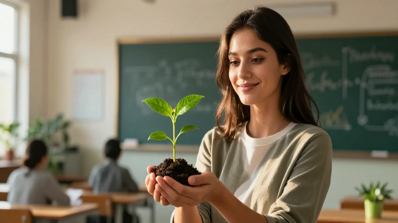 Educadora profesional sosteniendo un brote
