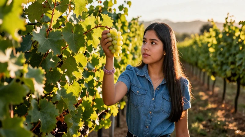 Estudiante mexicano en viñedo dorada