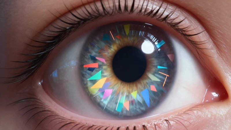 Ojo estilizado con datos geométricos vibrantes