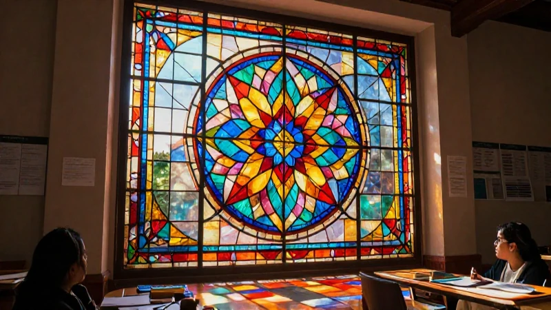 Vitrales: definición, historia, ejemplos y su significado 5 Vitral digital mexicano educativo con luz vibrante