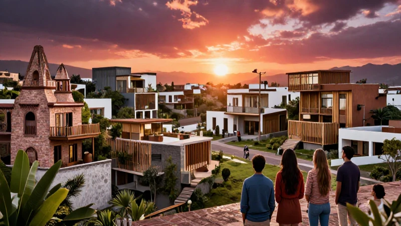 Vivienda: Definición y Concepto Esencial para Todos 5 Personas diversas, casas mexicanas al amanecer