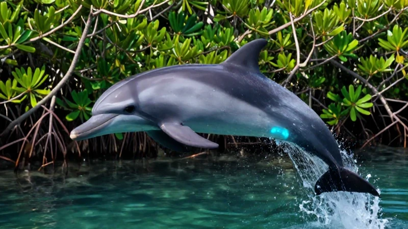 Conoce el significado de los vivíparos: Todo lo que necesitas saber 6 Delfín majestuoso en manglar vibrante y cinematográfico
