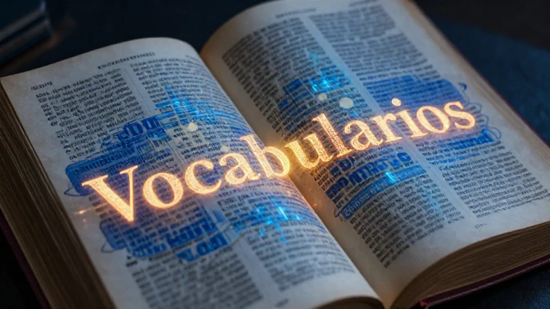 Diccionario antiguo con palabras brillantes para aprender vocabulario