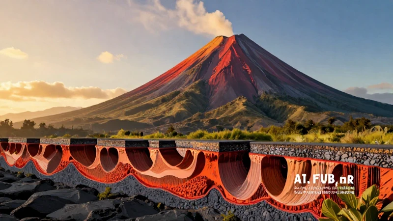 Volcán: Concepto, Tipos, Partes, Características y Ejemplos 8 Volcán vibrante con diagramas educativos estilizados