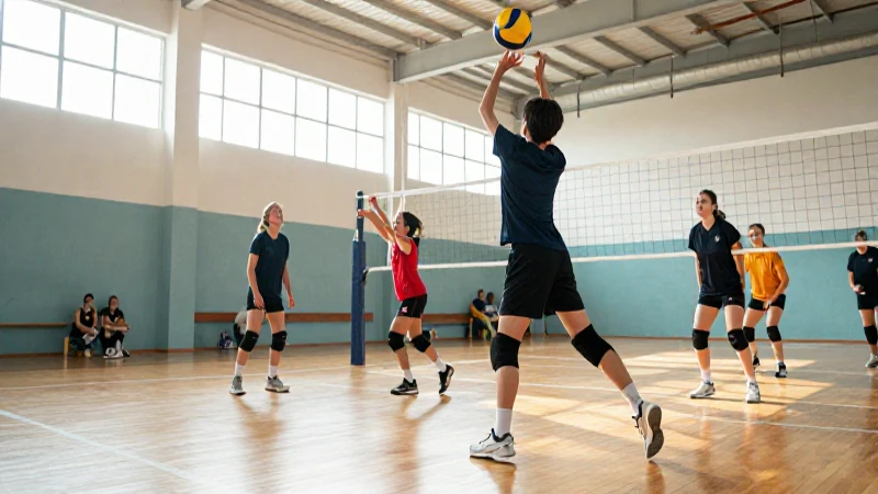 Estudiantes practicando voleibol moderno y vibrante
