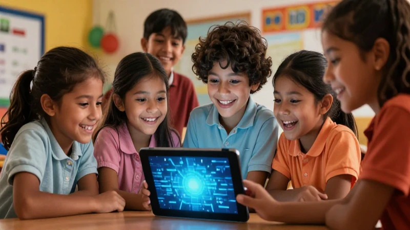 Estudiantes mexicanos felices usan tecnología educativa