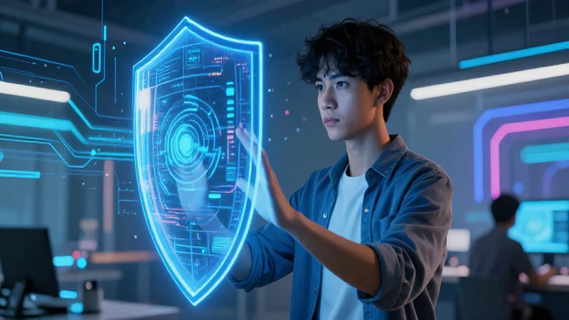 Estudiante determinado en entorno digital futurista