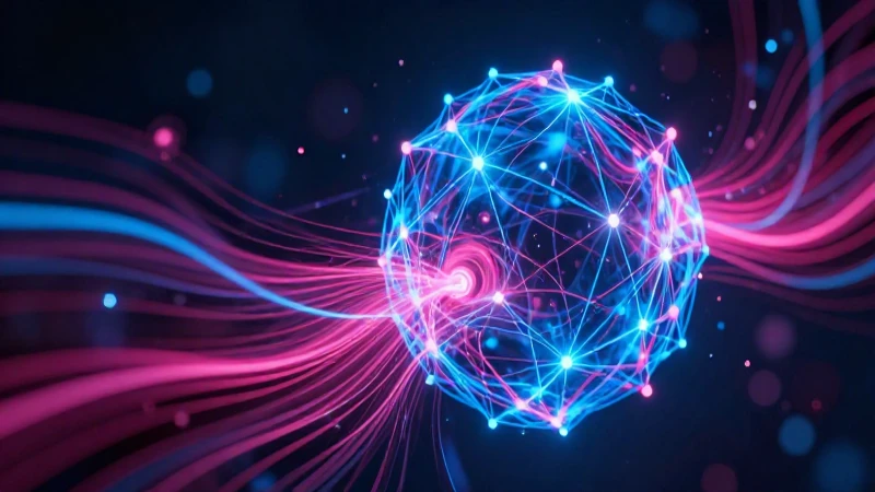 Redes neuronales azules y magenta en esfera brillante