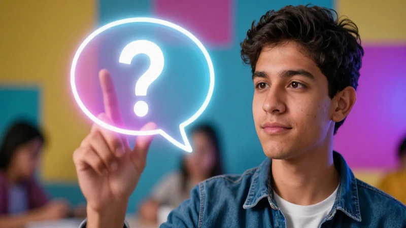 Joven estudiante mexicano con pregunta abstracta y vibrante