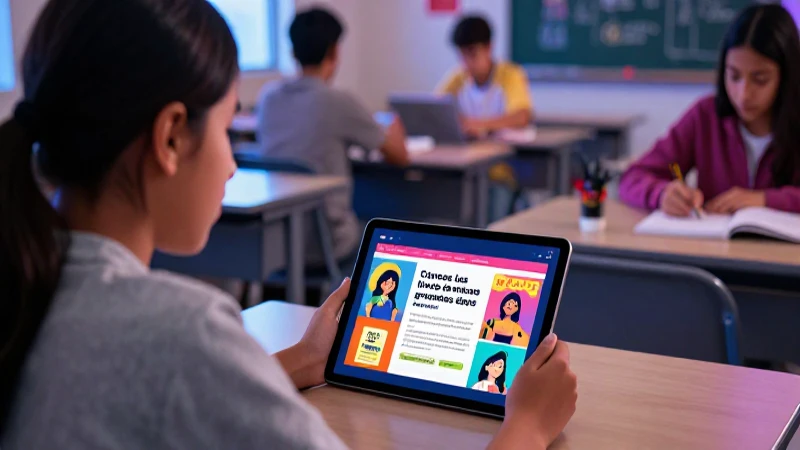 Estudiante mexicano usa tablet con libros educativos