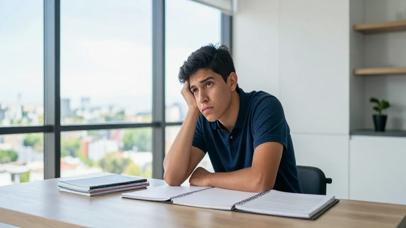 Estudiante mexicano aburrido en casa moderna
