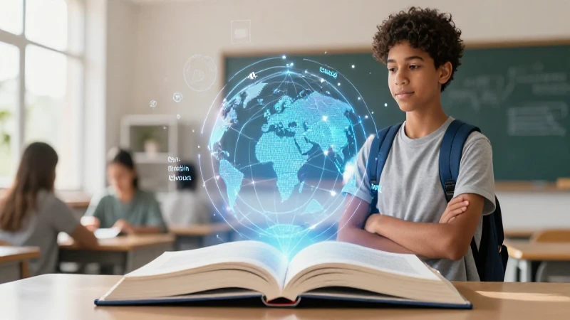 Estudiante interactúa con tecnología de aprendizaje global
