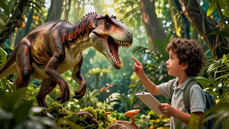 Niño curioso aprende sobre fauna selvática